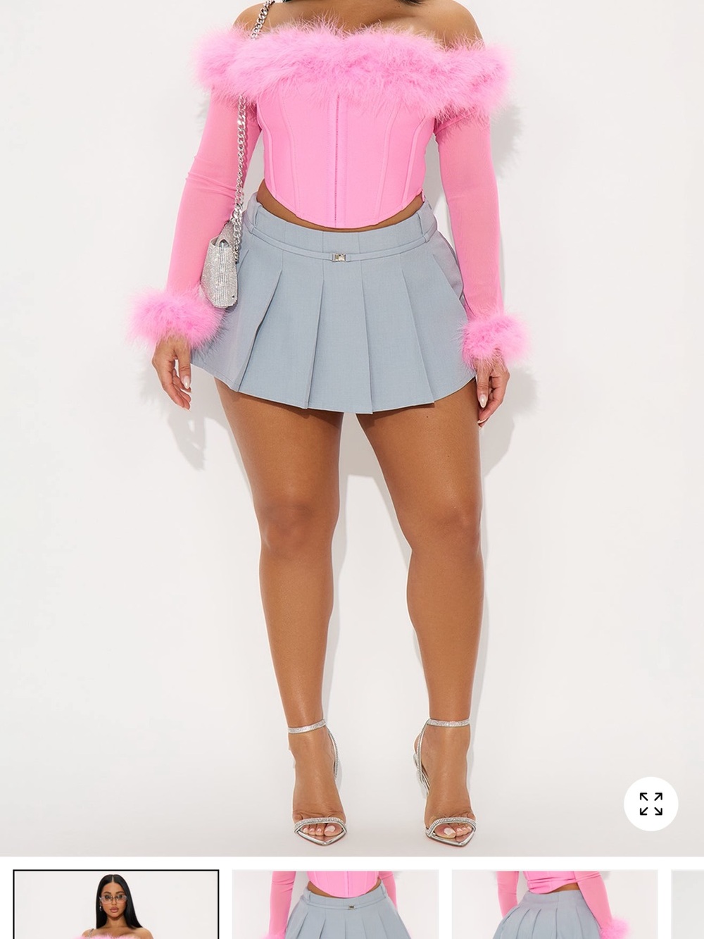 Fashion Nova Slate Blue Pleated Skirt